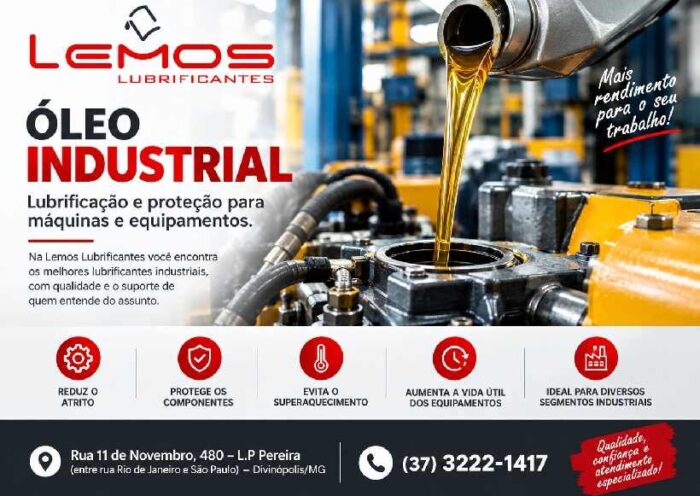 Óleo industrial e lubrificantes na Lemos Lubrificantes em Divinópolis MG