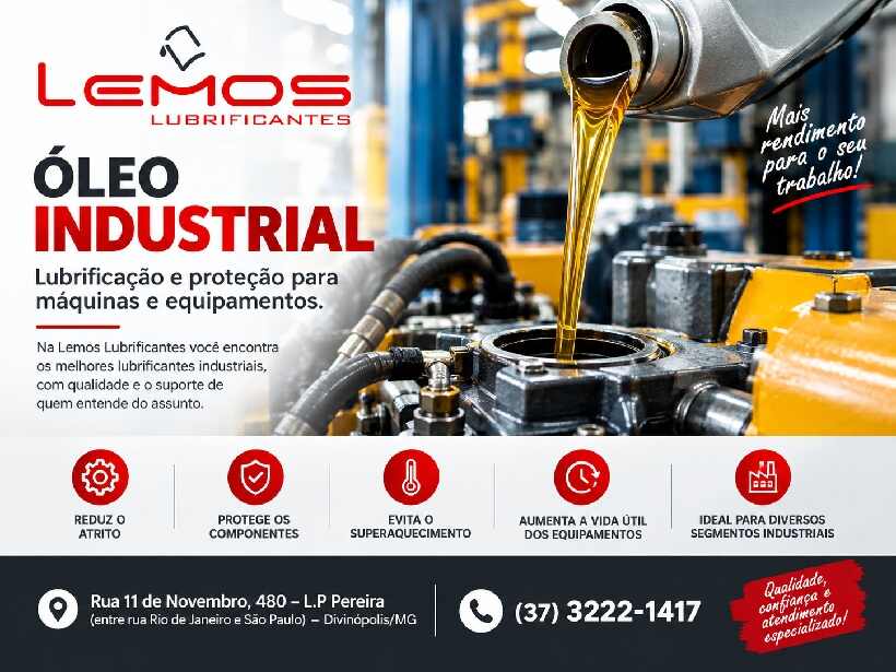 Óleo industrial e lubrificantes na Lemos Lubrificantes em Divinópolis MG